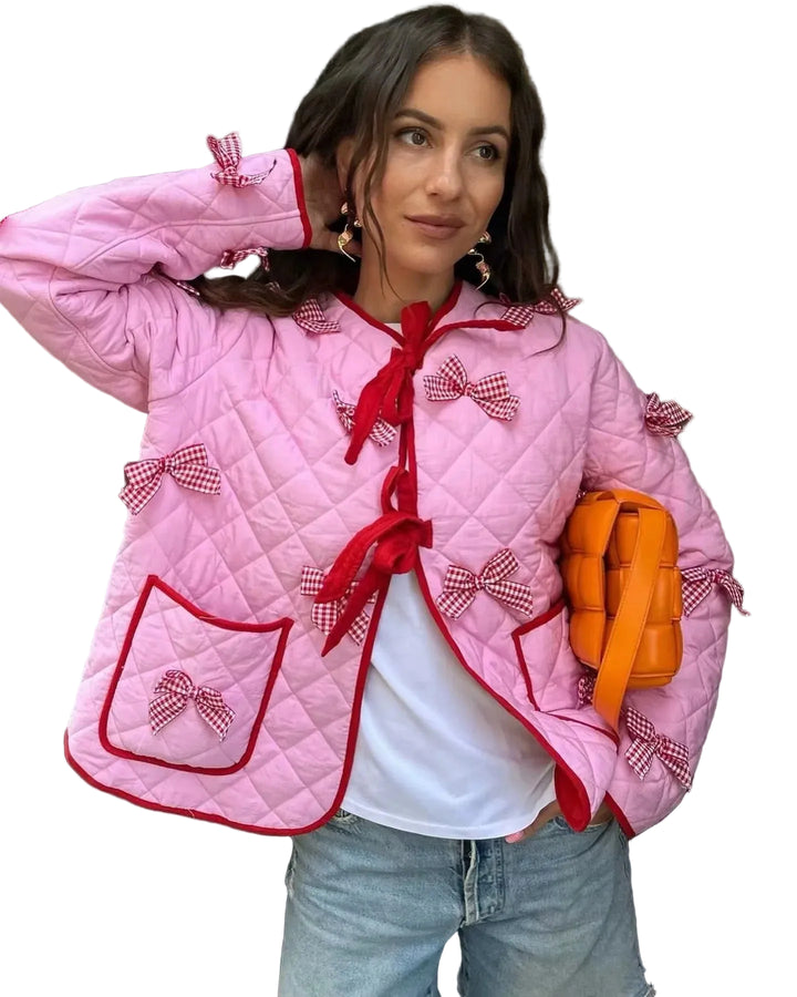 Women's Bow Embroidered Quilted Jacket - cas7m