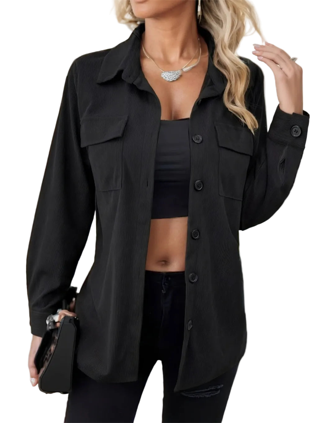 Button Front Flap Pockets Jacket - cas7m