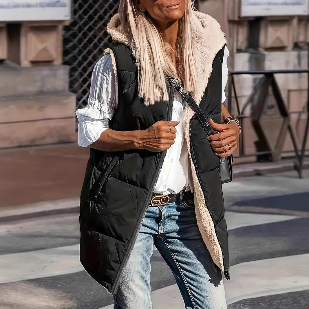 Hooded Double-sided Slim Fit Elegant Cardigan Vest - cas7m