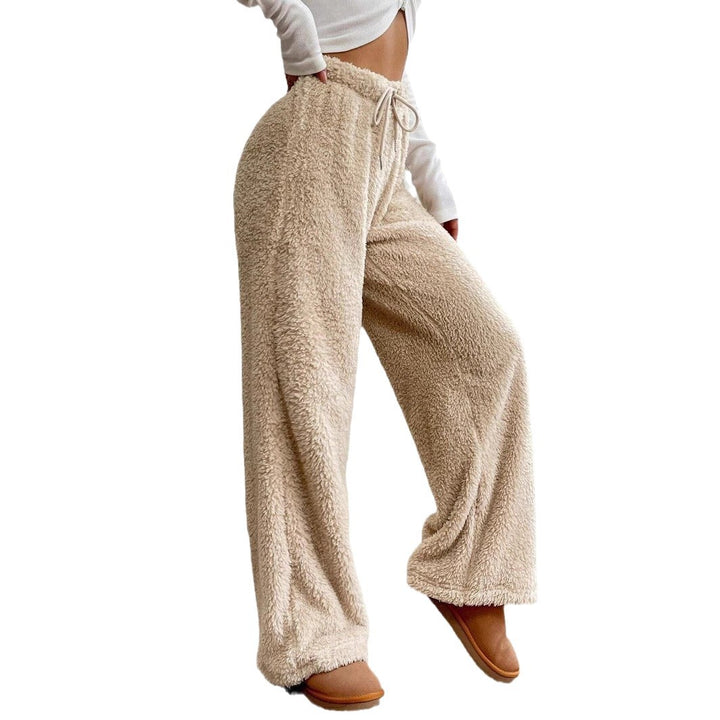 Women's Solid Color Loose Fleece Casual Pants - cas7m