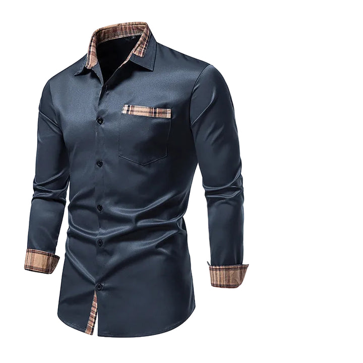 Men's Casual Long Sleeve Formal Wear Plaid Collar Button Shirt - cas7m