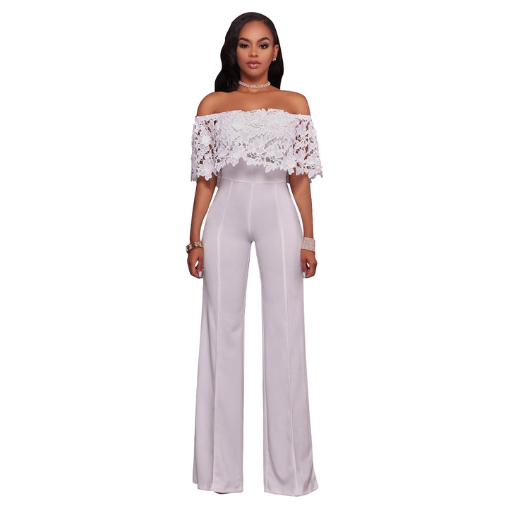 Sexy Tight One-neck Water-soluble Embroidered Jumpsuit - cas7m
