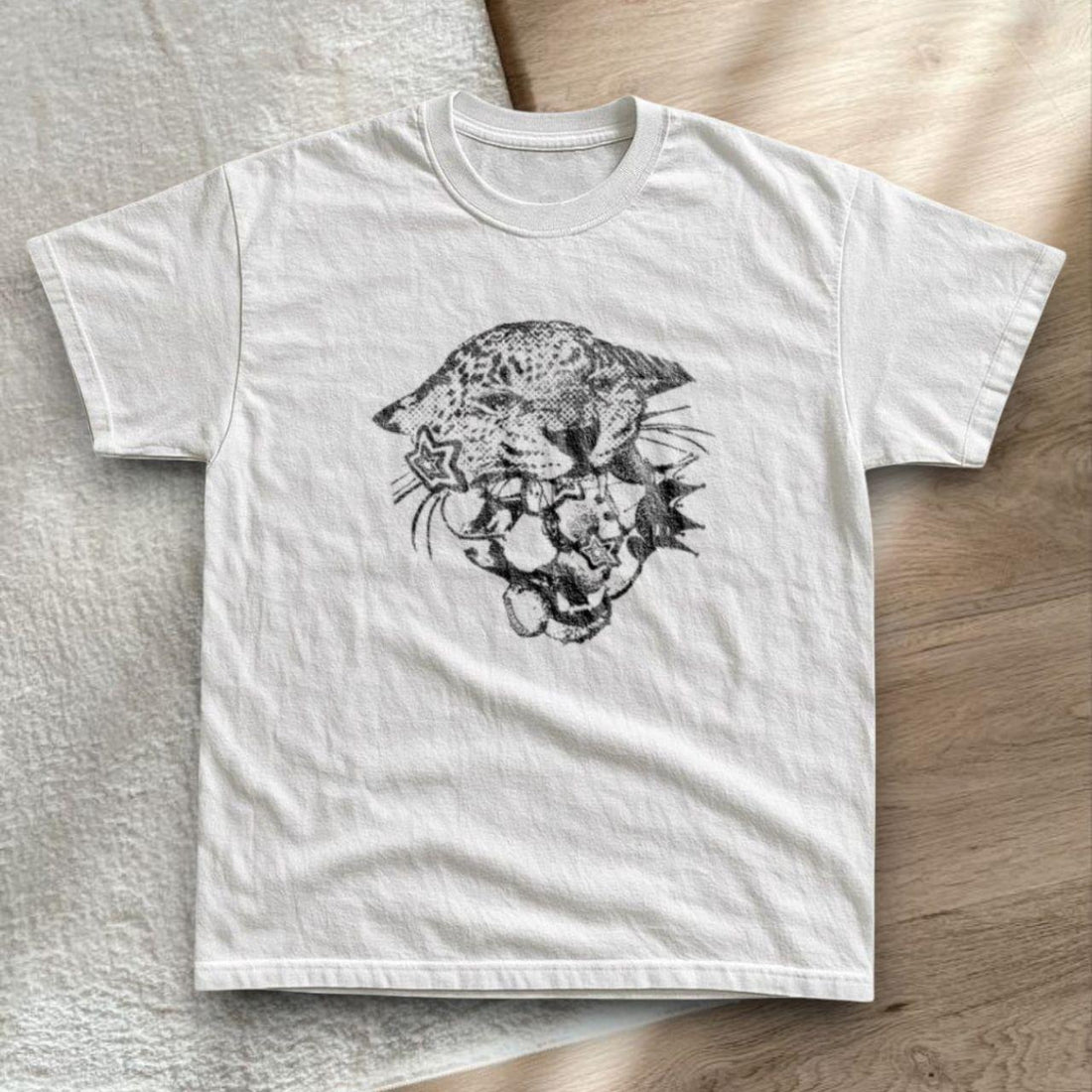 Womens Cotton Short-sleeved Loose-fitting Top With A Tiger Print - cas7m