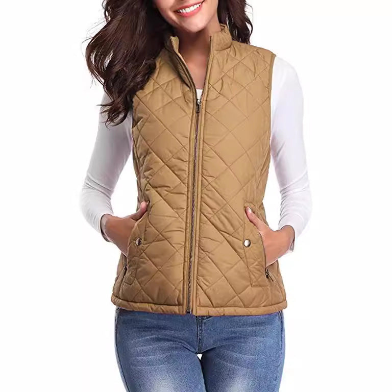 Women's Cotton Vest Stand Collar Zipper Pocket Warm - cas7m