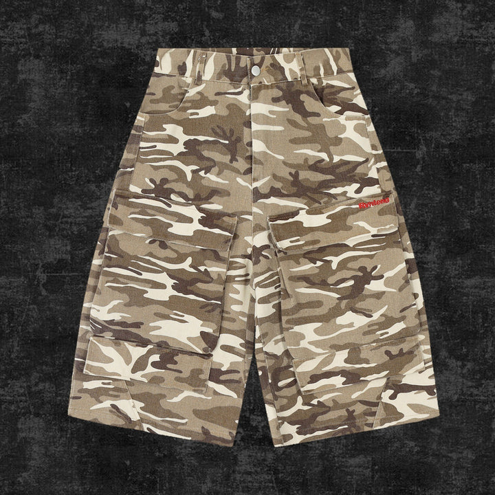 Retro Camouflage Multi-pocket Workwear Cropped Jeans Men And Women Wide - cas7m