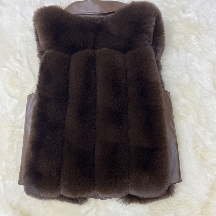 Warm Leisure Stitching Women's Fur Vests - cas7m