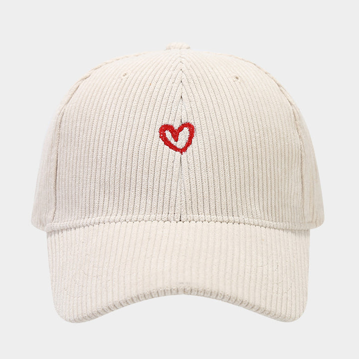 Spring And Autumn New Small Love Embroidered Corduroy Baseball Cap - cas7m