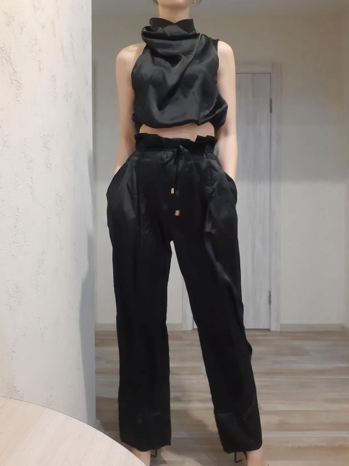 Women's Fashion Tops Wide-leg Pants Suit - cas7m