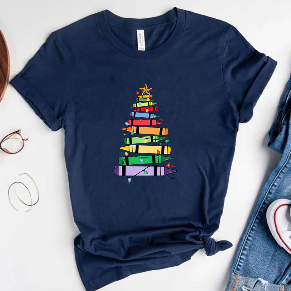Crayon Christmas Tree Print Design Women's T-shirt - cas7m