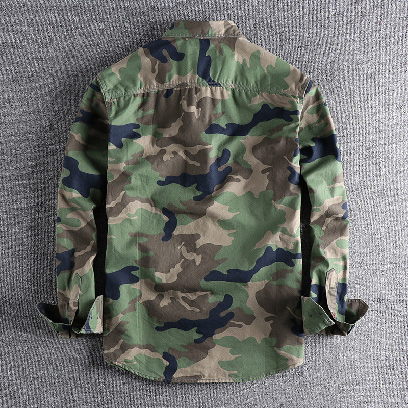 Washed Camouflage American Tooling Long-sleeved Shirt Men - cas7m