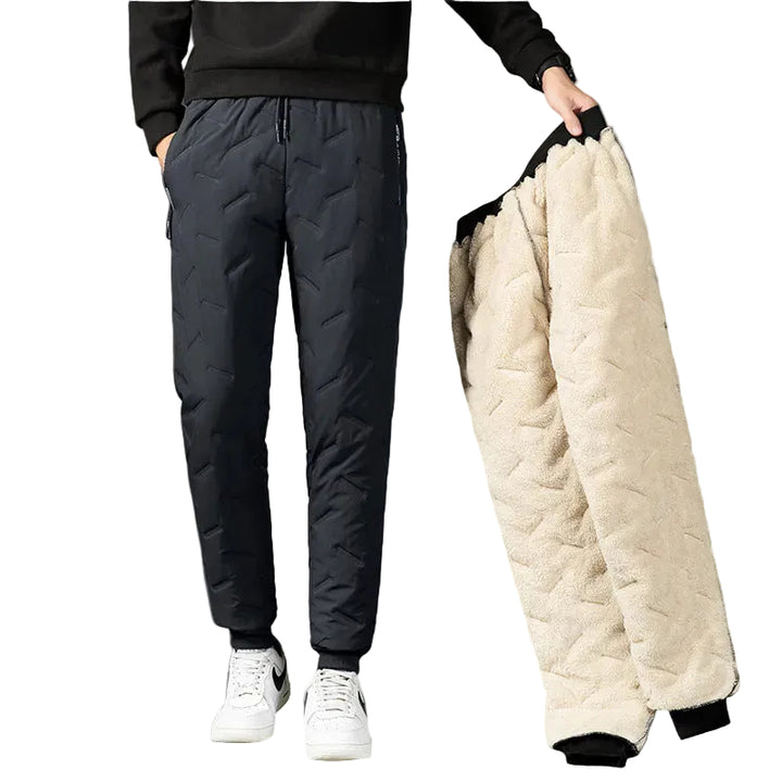 Men's Trousers Winter Velvet Thickening Loose Fleece Pants With Zip Pocket Large Size Windproof Warm Jogging Pants - cas7m