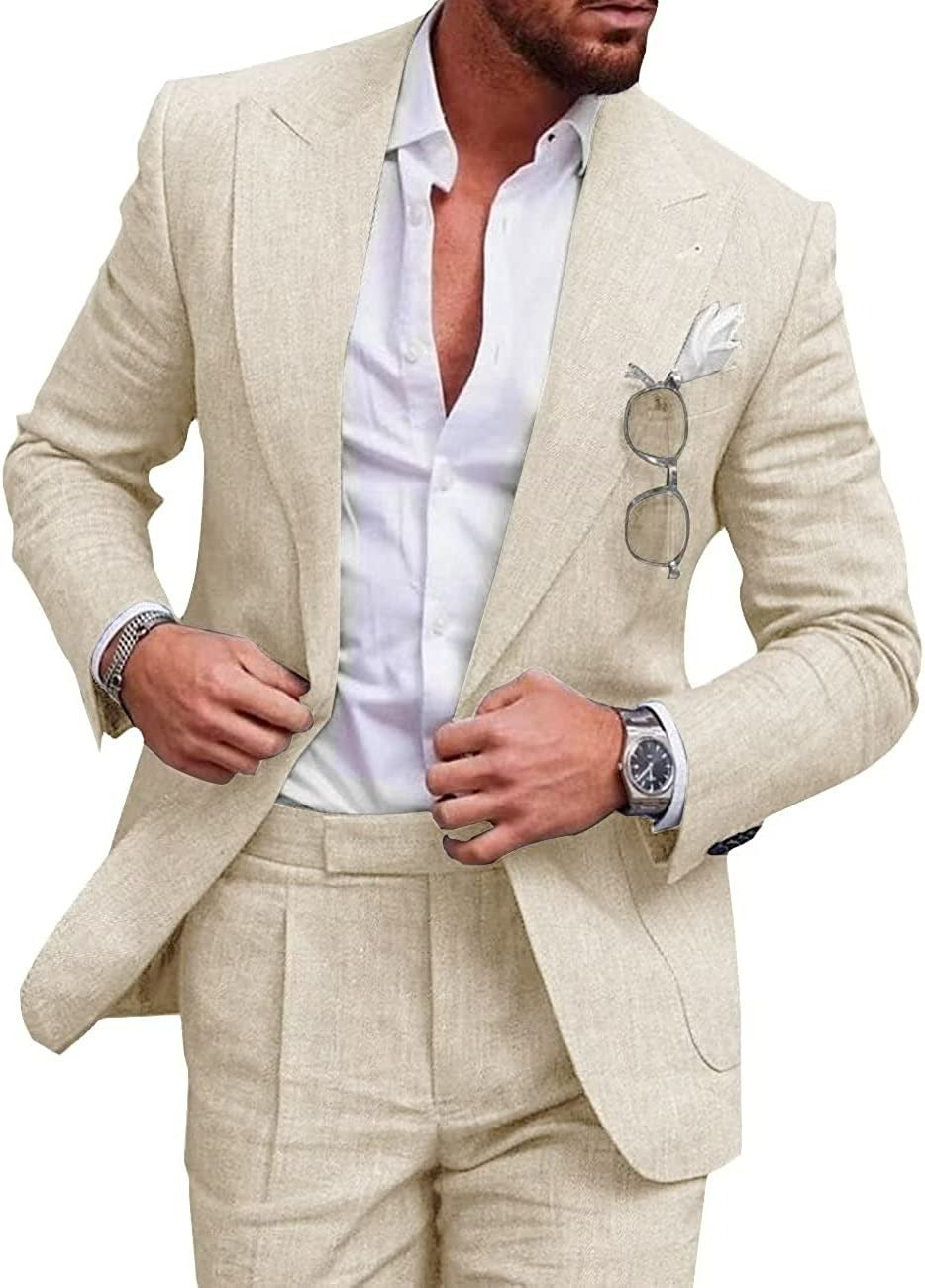 Men's Large Single Row One Button Solid Color Suit Two-piece Set - cas7m