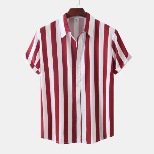 Men's 3D Printed Short Sleeve Turn Loose Shirt - cas7m