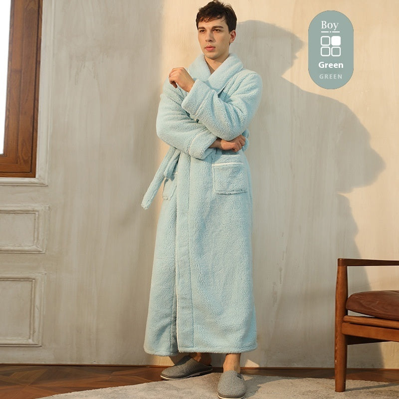 Autumn And Winter Thickened Cotton Velvet Nightgown Men's Winter Plus-sized Plus Size Light Luxury Couple Bathrobe Women's Extended Pajamas - cas7m