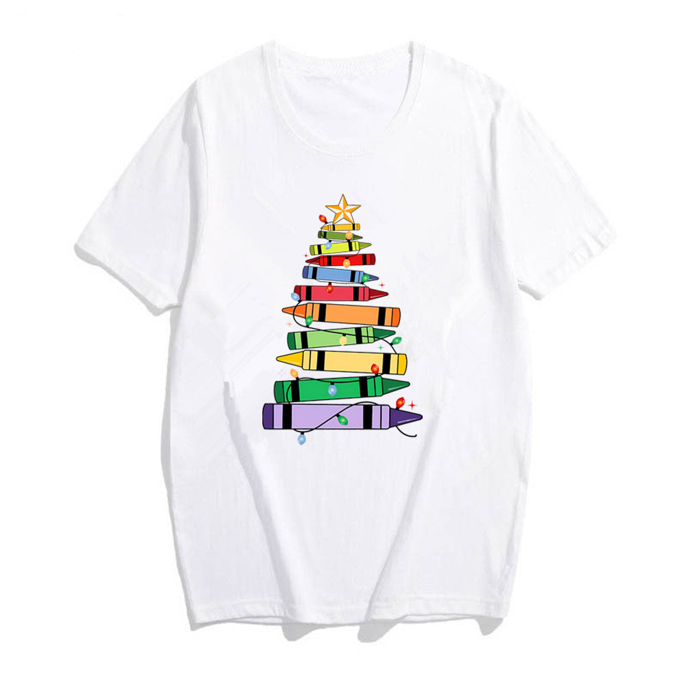 Crayon Christmas Tree Print Design Women's T-shirt - cas7m