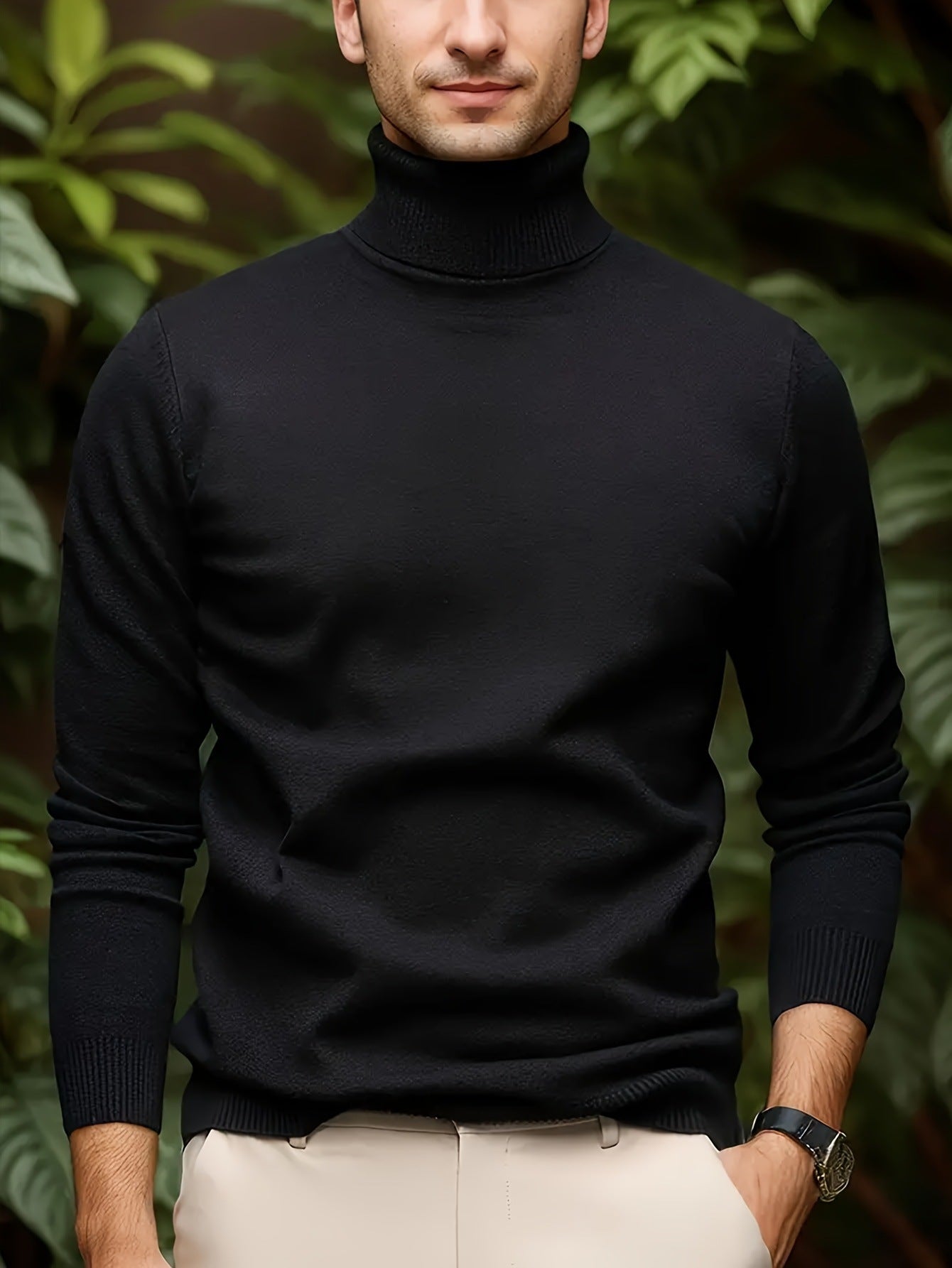 Men's Solid Color Versatile Soft Viscose Turtleneck Sweater - cas7m