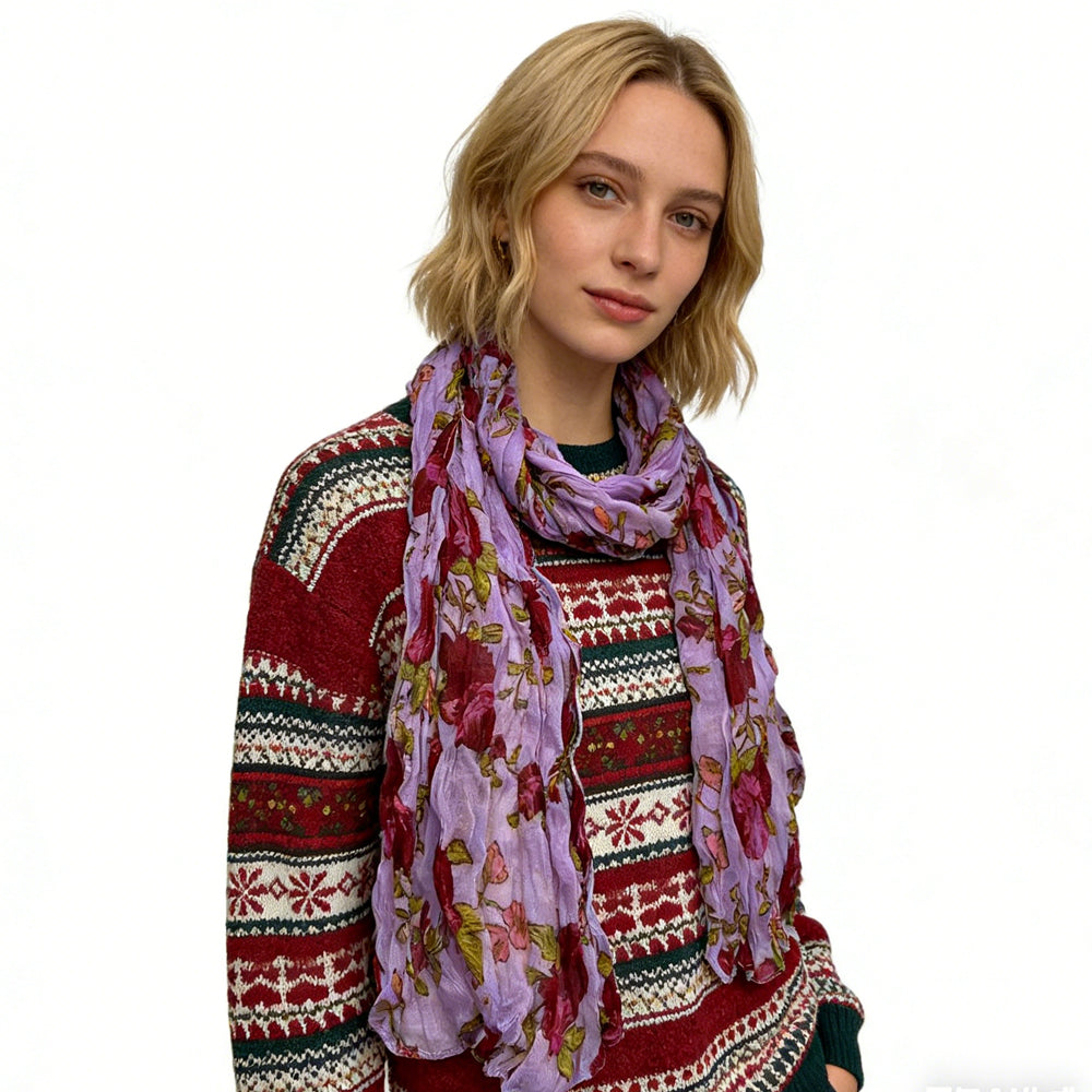 2pcs  Vibrant Crinkle Magenta Printed Polyester Texture Scarf,Versatile Everyday Scarf ,Pairs With All Casual Outfits,Office Appropriate Subtlety For Women Men - cas7m