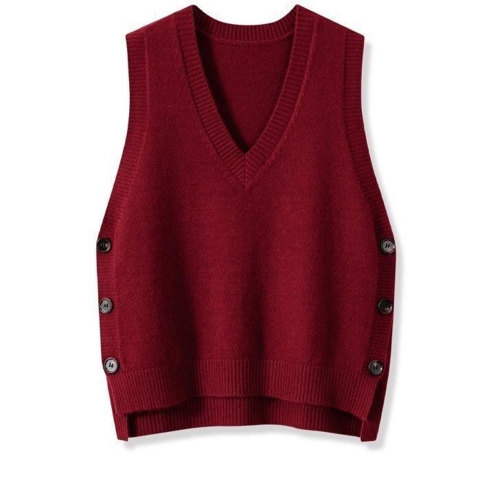 European And American Retro V-neck Knitted Vest Women's Spring Autumn Outerwear - cas7m