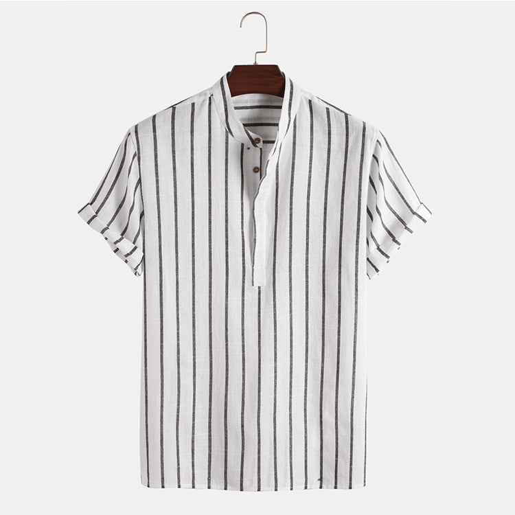 Fashion Striped Casual Men's Shirt Short Sleeve - cas7m