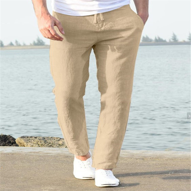 Men's Linen Summer Casual Pants Drawstring Trousers - cas7m