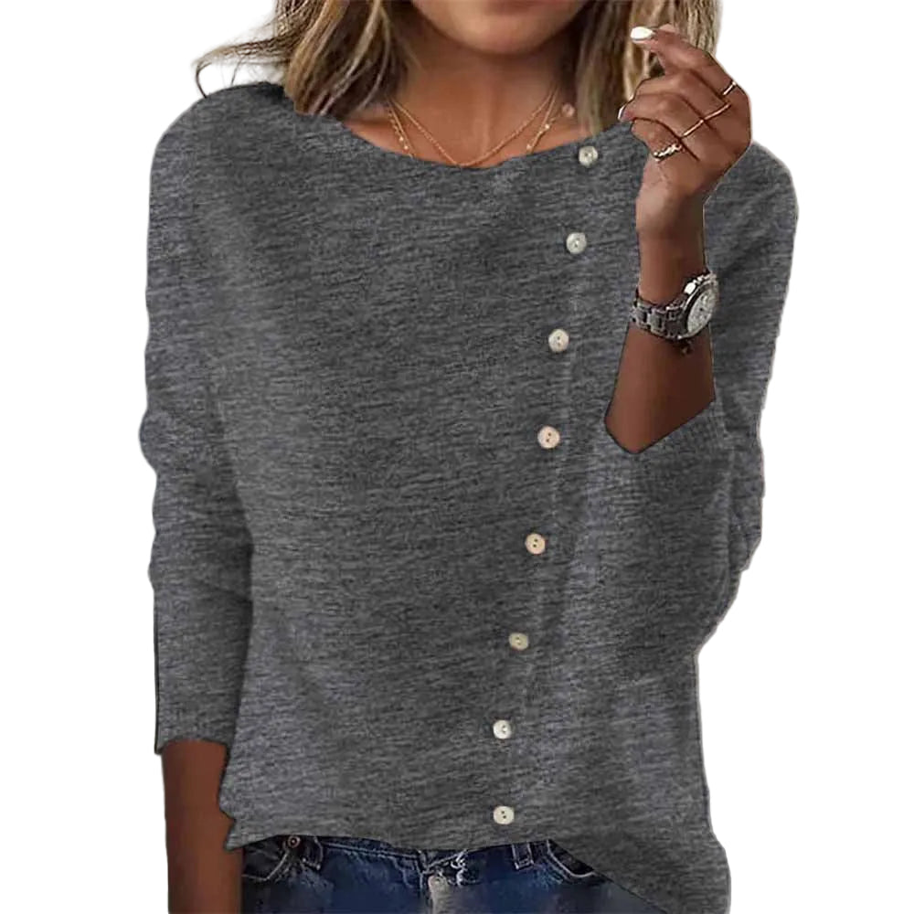 Elegant Round Neck Long Sleeve Button Sweater For Women Fall Spring Knitted Sweaters Tops - cas7m
