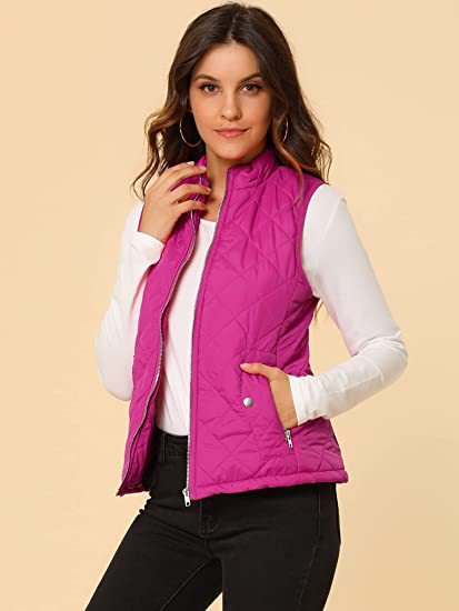 Women's Cotton Vest Stand Collar Zipper Pocket Warm - cas7m