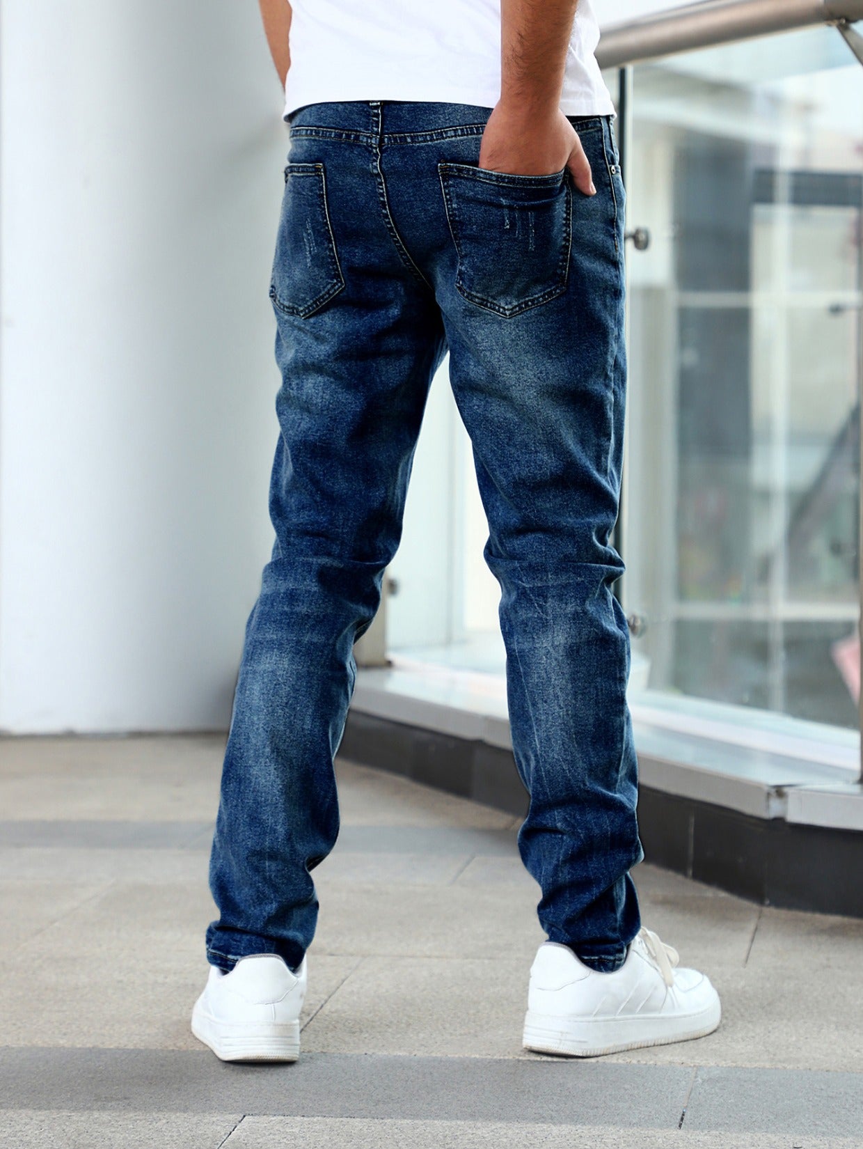 Slim Fit Stretch Men's Youth Blue Casual Pants - cas7m