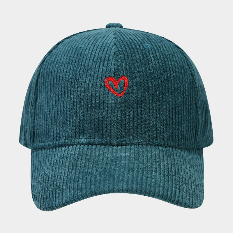 Spring And Autumn New Small Love Embroidered Corduroy Baseball Cap - cas7m