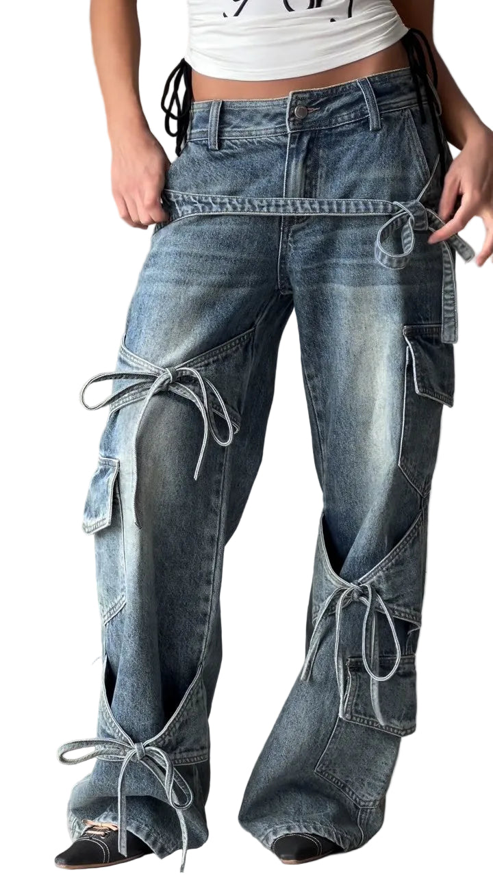 Elegant Patchwork Denim Jeans: Full-Length, Regular Fit for Daily Wear - cas7m