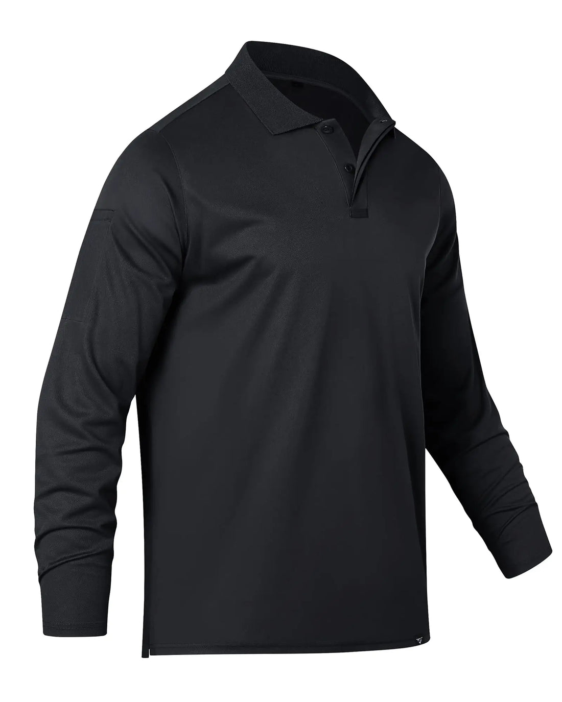 Black long-sleeve polo shirt on a white background