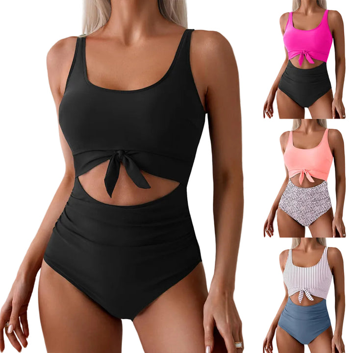 One-piece Female Stitching Contrast Color Strap Covered Belly Swimsuit - cas7m