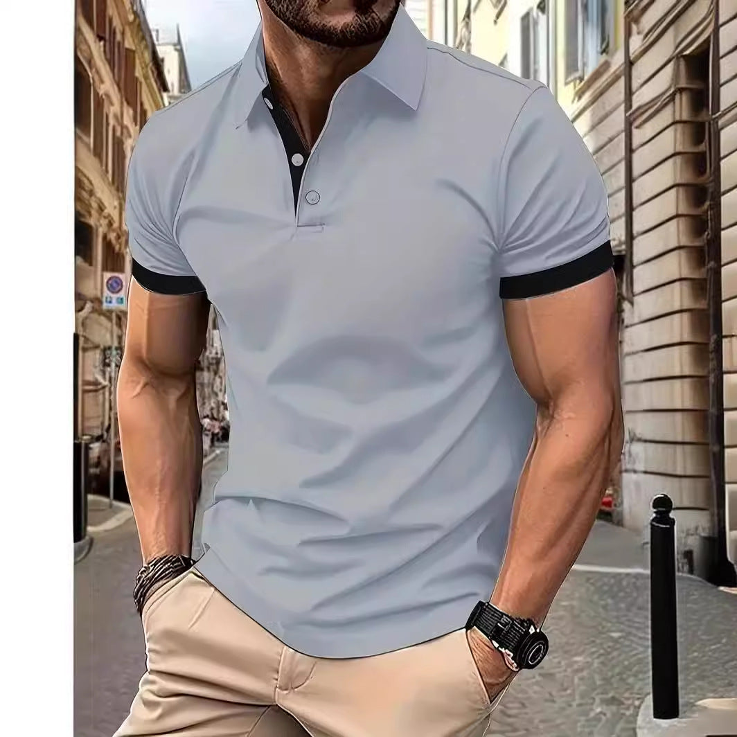 3D Solid Color Lapel Short Sleeve Polo Shirt Casual Loose Men - cas7m