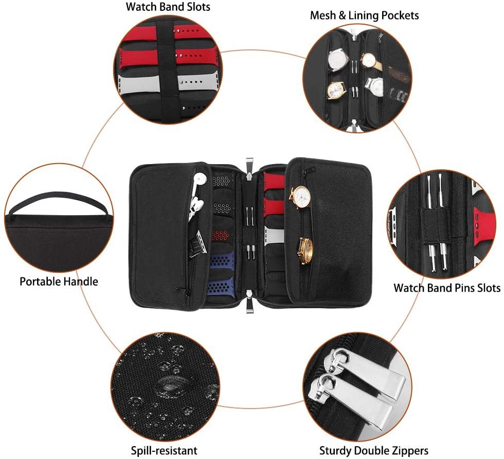 Portable Watch Strap Band Organizer Storage Bag Holder Travel Case Women Men - -grey - cas7m