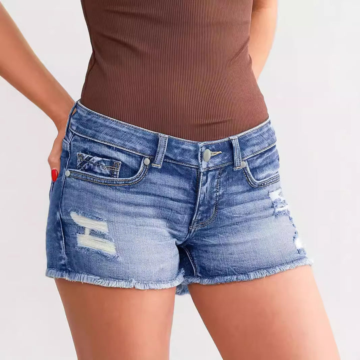 Ladies Ripped Wadding Button Shorts - cas7m