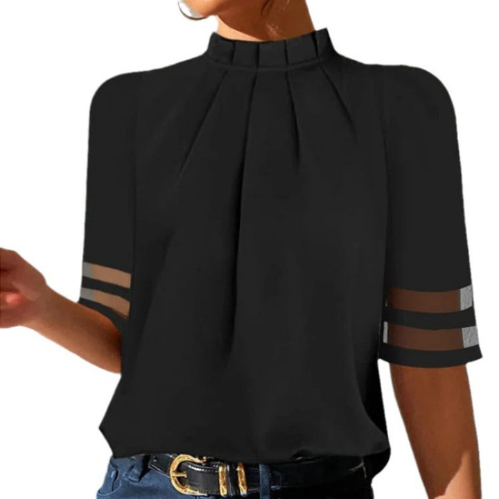 Pure Black Pleated Small Turtleneck Fashion Top - cas7m