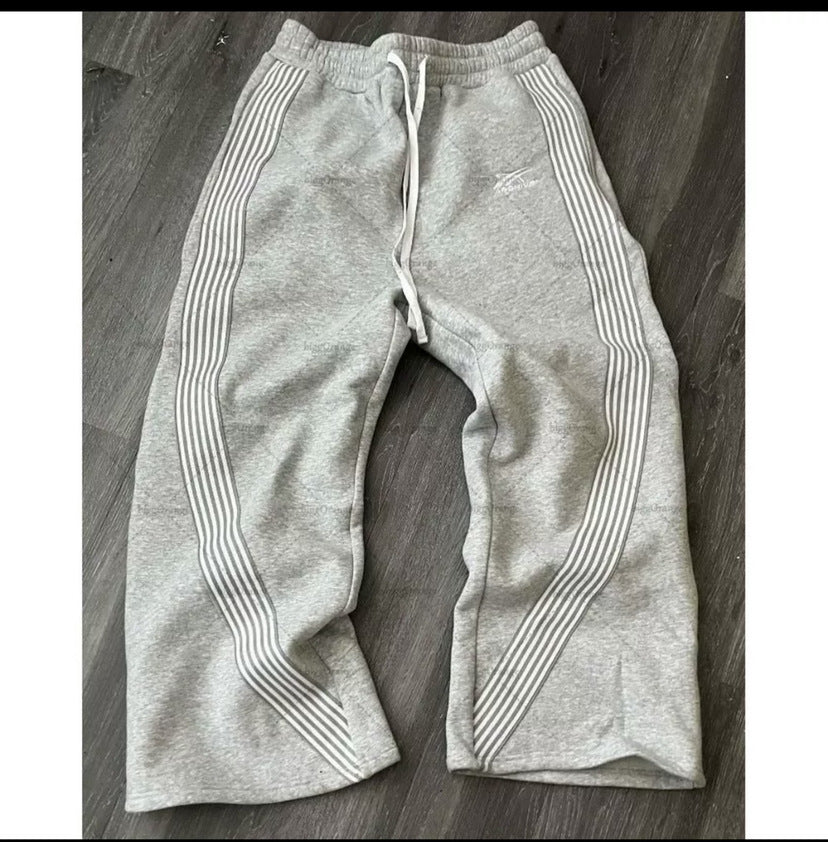 Striped With Fleece Lining Fleece Sports Pants - cas7m