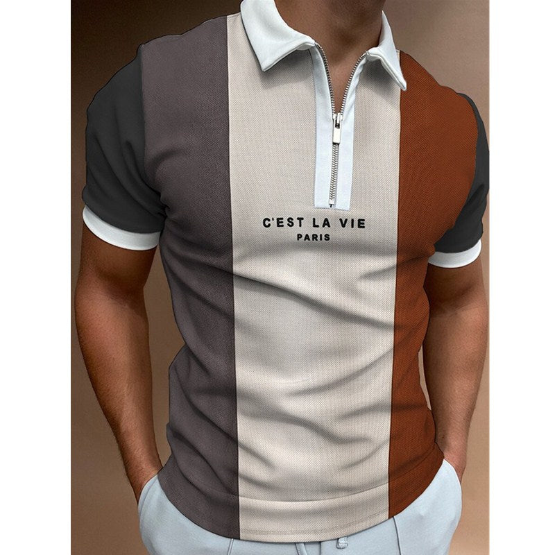 Men's POLO Shirt Striped Printed Short Sleeve T-Shirt Lapel Shirt - cas7m