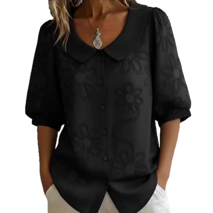 Loose-fit Retro Buttoned 3D Embroidered Floral Shirt - cas7m