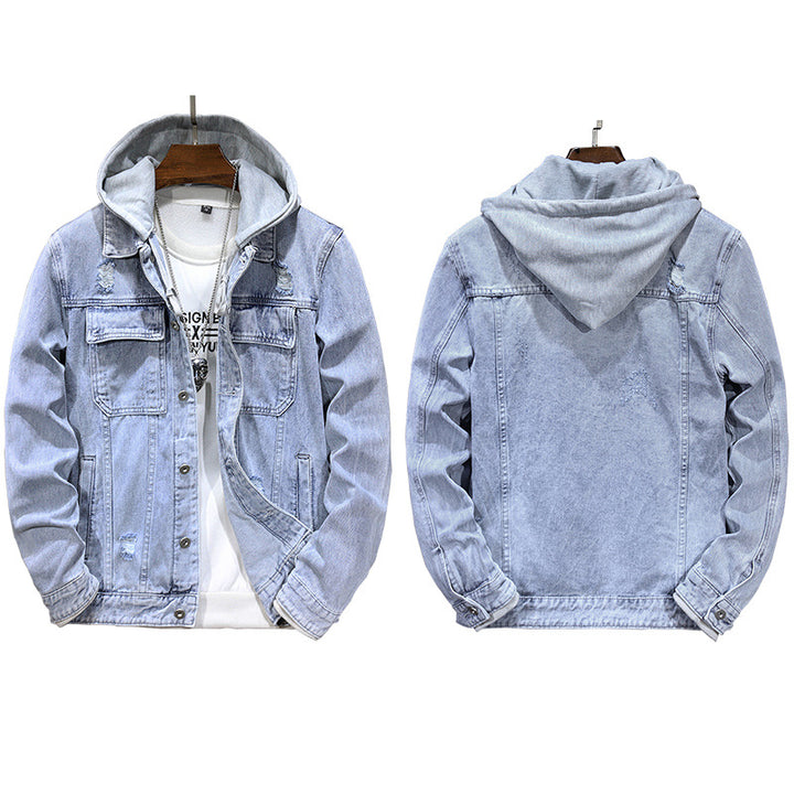Men's Jacket Detachable Hooded Denim Jacket Men - cas7m