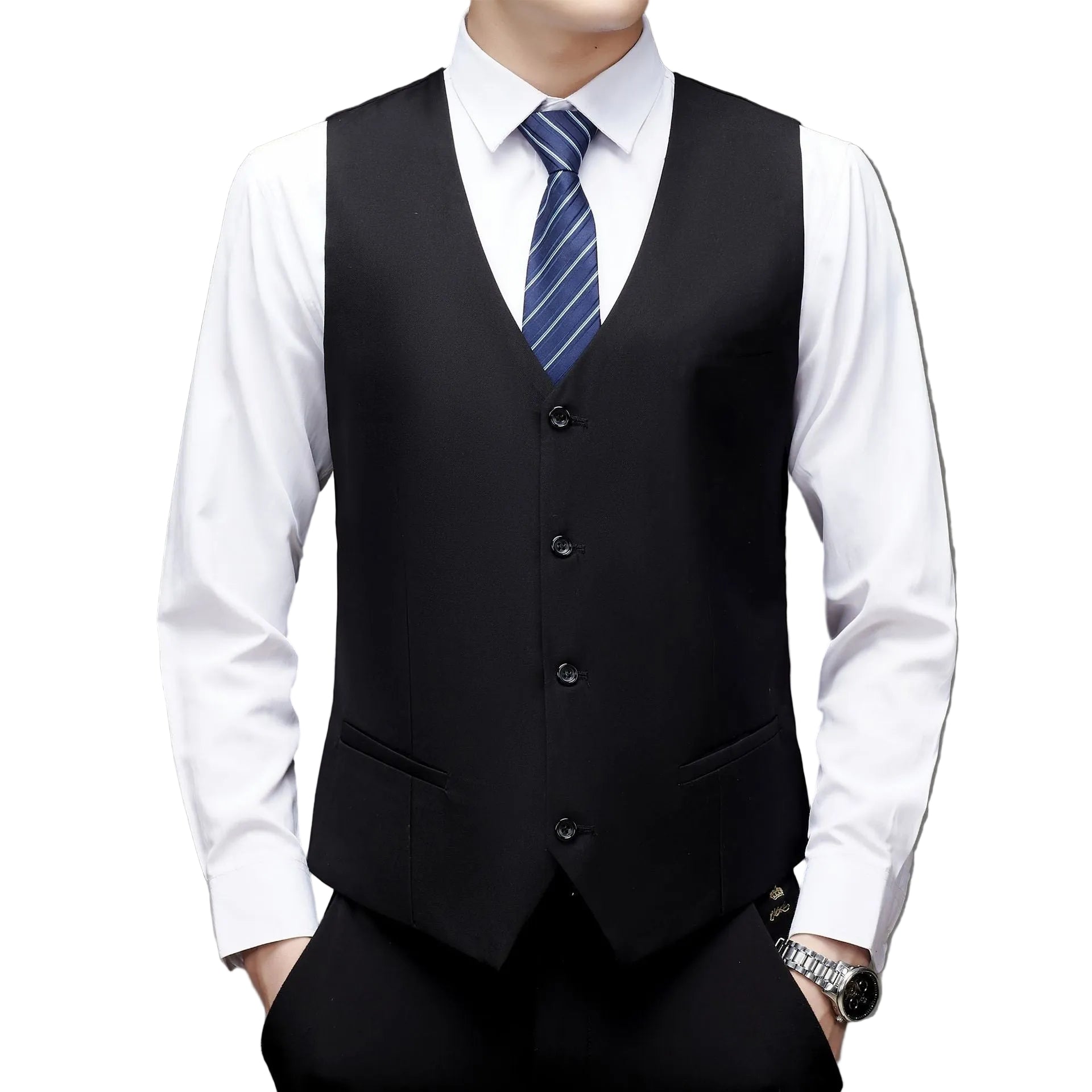 Black Slim-fitting Work Clothes Men's Suit Vest Business Wear - cas7m