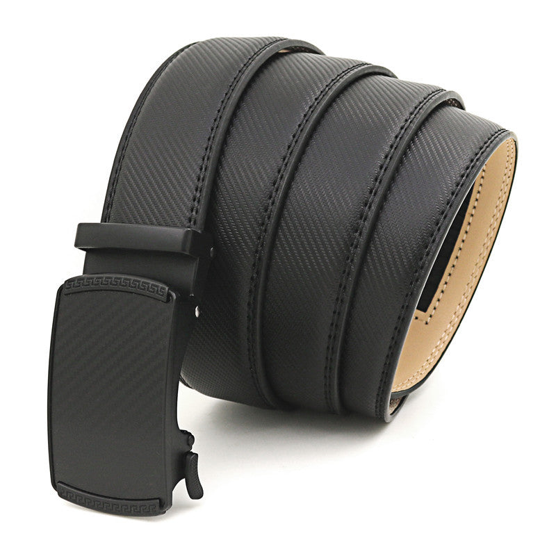 Premium Two-Layer Cowhide Belt with Automatic Buckle - Black/Yellow - cas7m