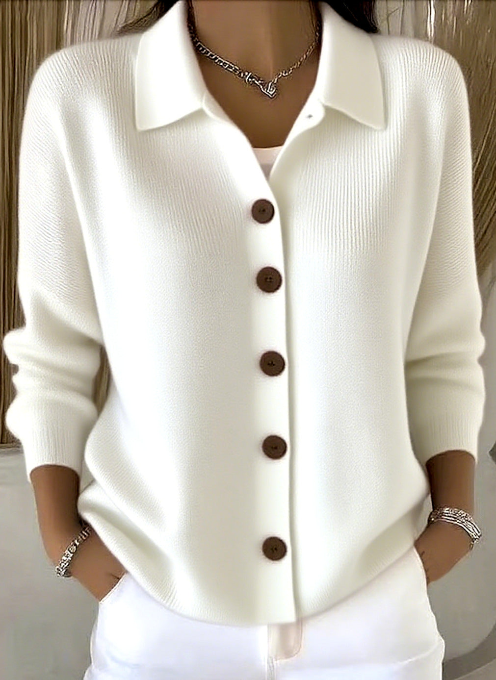 Button-knitted Lapel Sweater Cardigan Coat For Women - cas7m