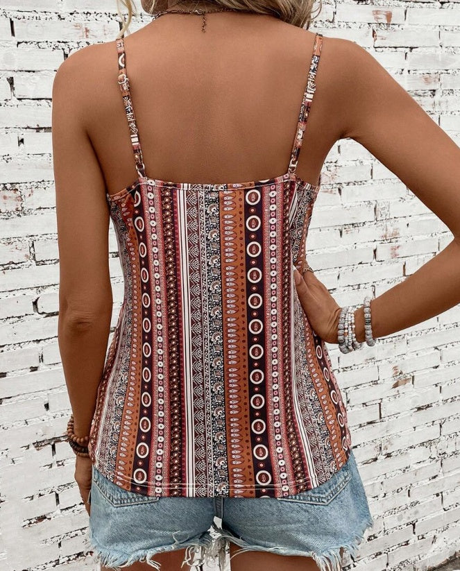 Geo Print Twist Front Cami Top - cas7m