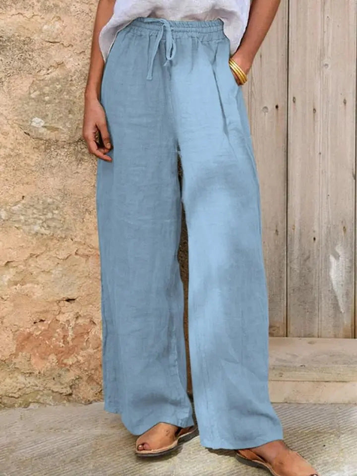 Casual Loose-fit Solid-color Drawstring Pants - cas7m