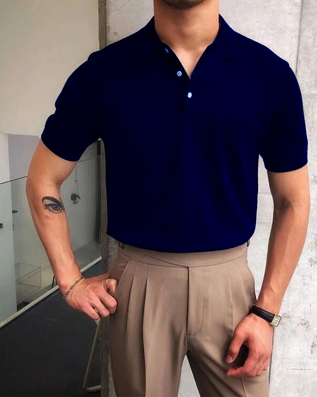 Men's Summer Lapels T-shirt Solid Color Casual - cas7m