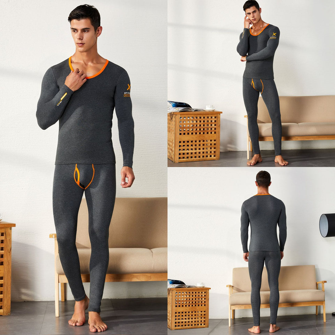 Men's Pure Cotton Thermal Underwear Suit Basic Long Johns - cas7m