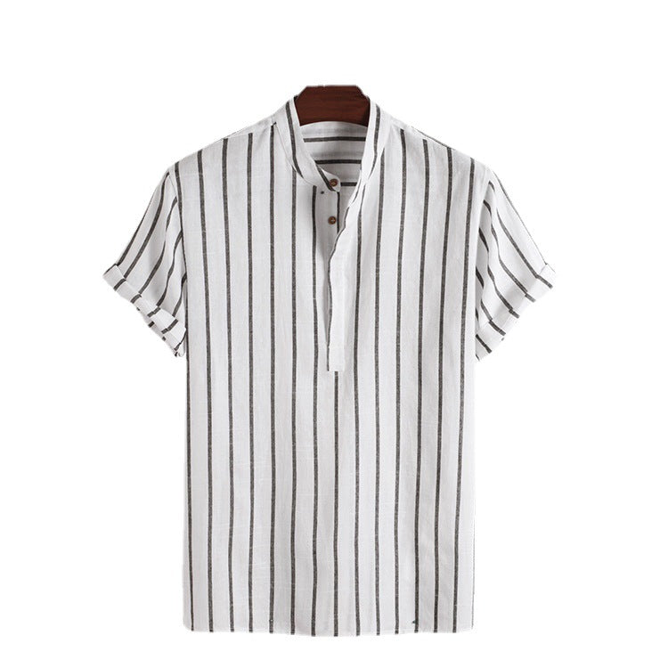 Fashion Striped Casual Men's Shirt Short Sleeve - cas7m