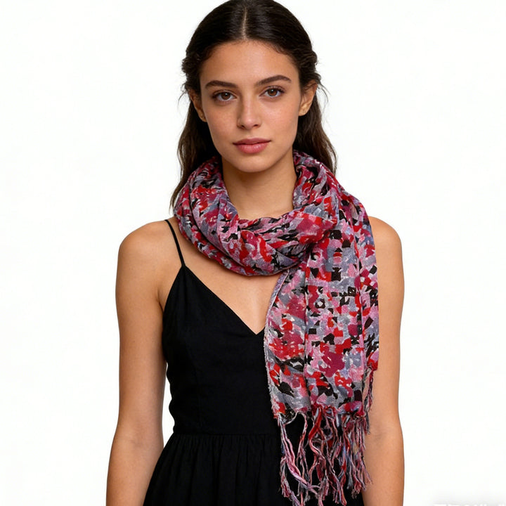 2pcs  Flowy Long Red Scarf,Bold Red Floral Print Energizes,Perfect Wedding Guest Accessory,vacation,daily Life,evening Party,Office Appropriate Subtlety For Women Men,for Casual Outfits - cas7m