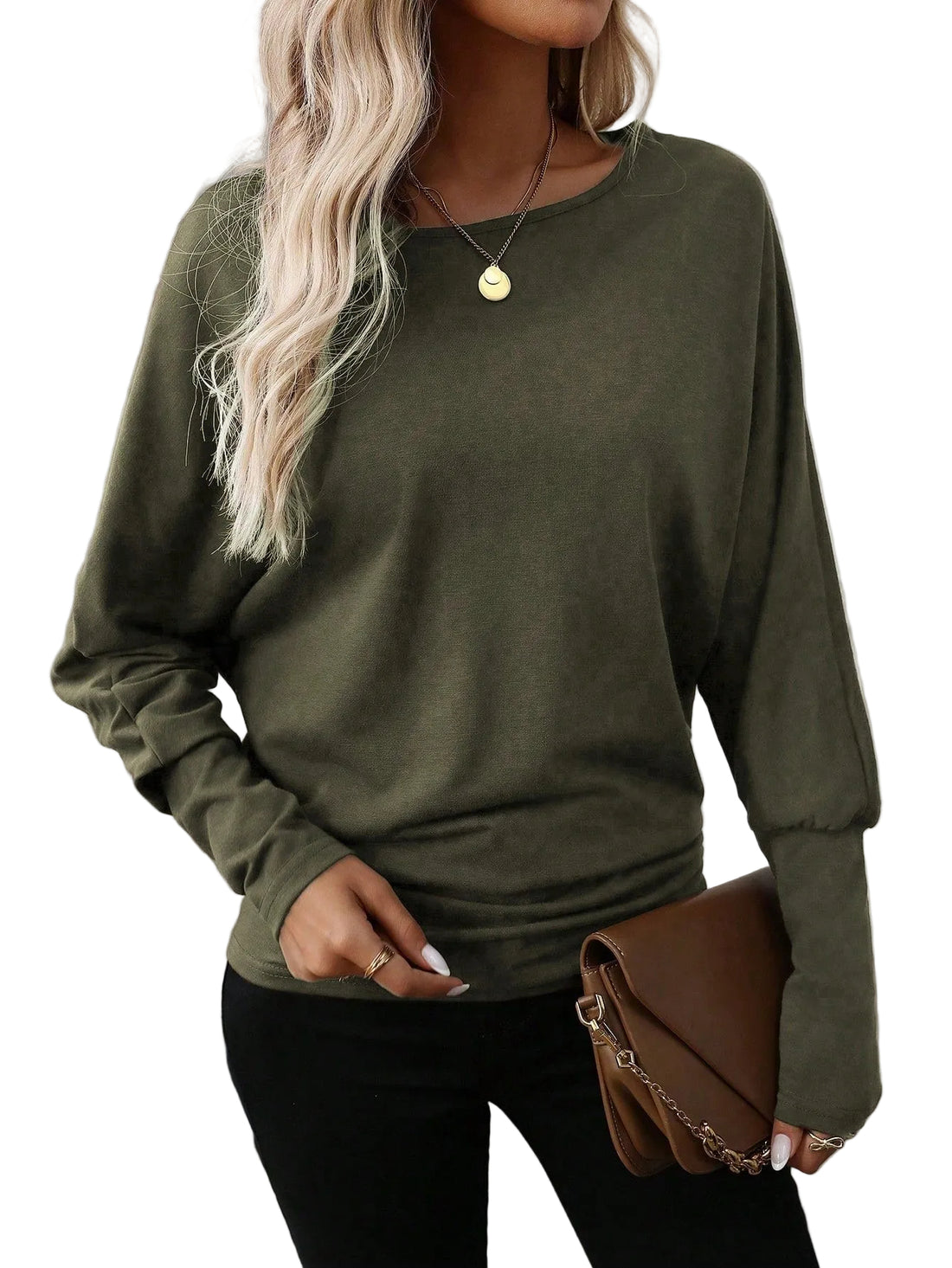 Women Solid Color Long Sleeve Minimalist Casual Top - cas7m