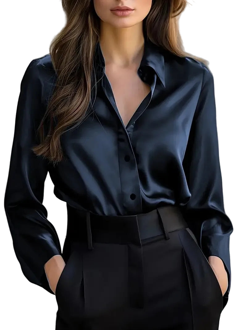 Elegant Long Sleeve Polyester Blouse - Multiple Colors Available - cas7m